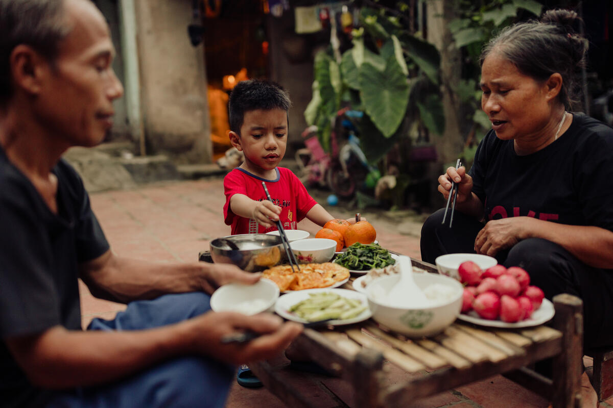 A child at table of food